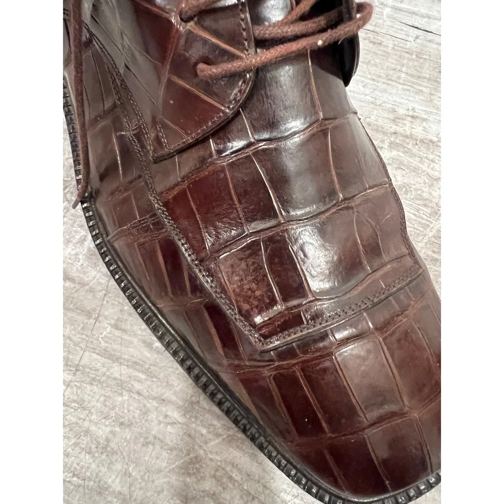 Bottino Mens Brown Genuine Alligator Leather Oxfords SZ 10 Made in Spain Luxury